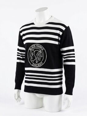 🔥 NWT HILLFLINT NHL CHICAGO BLACKHAWKS BLACK WHITE STRIPED SWEATER MENS SIZE S